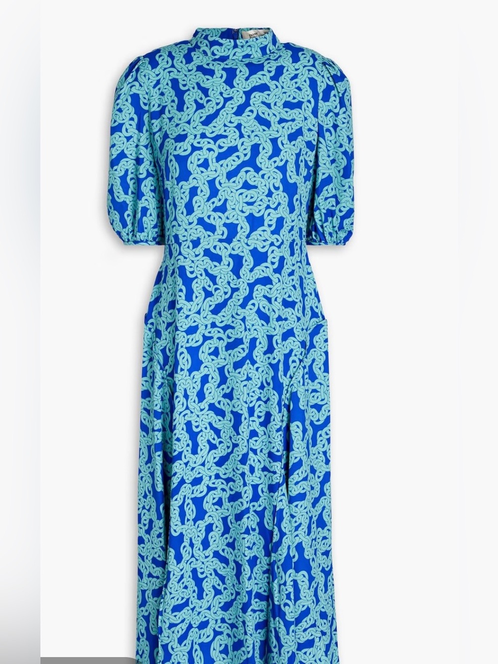 Diane Von Furstenberg Blue and Aqua Chain-Print Midi Dress